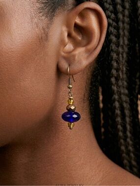 Handcrafted Glass Lampwork Bead Earrings | Sapphire, Blue and Bronze Earrings